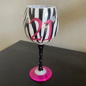 Zebra print “21” wine glass